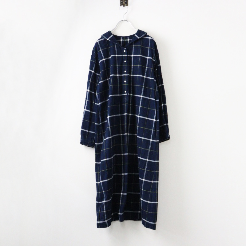 定価2.6萬 2022AW ヒューマンウーマン human woman 起毛チェックワンピース S/ネイビー ドレス セーラーカラー ロング【2400014462753】