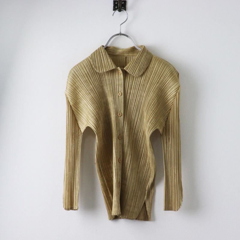 美品 プリーツプリーズ イッセイミヤケ PLEATS PLEASE ISSEY MIYAKE ドラゴンパターンプリーツブラウス 3 ベージュ//【2400014464801】