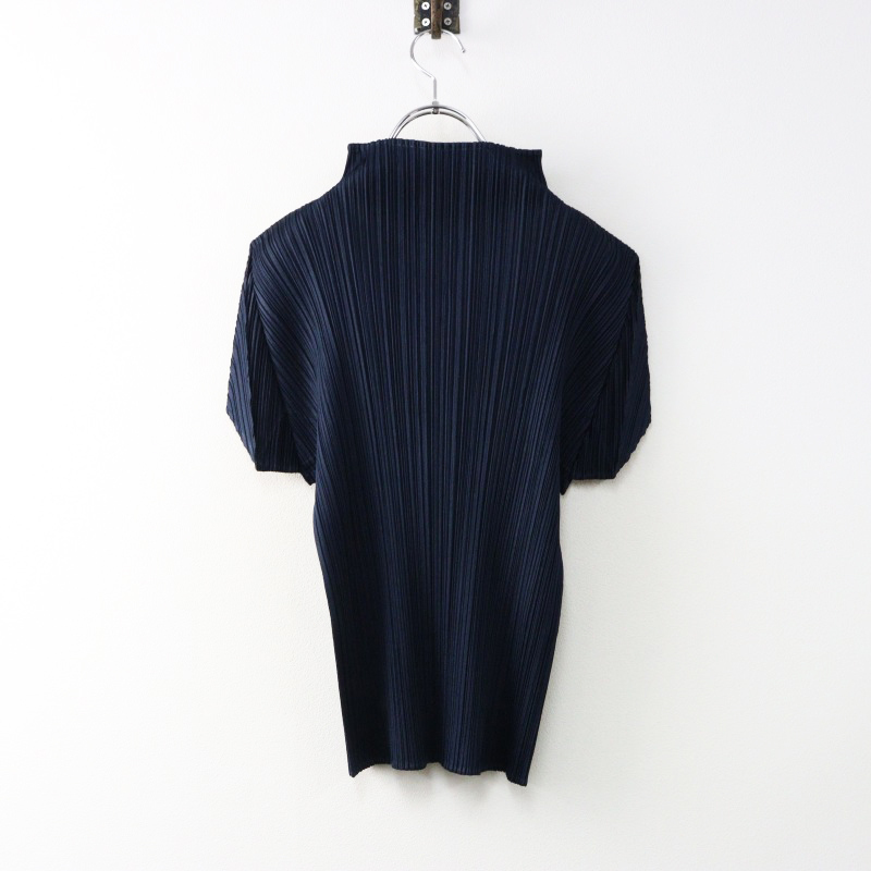 美品 プリーツプリーズ イッセイミヤケ PLEATS PLEASE ISSEY MIYAKE ボトルネック カットソー 3/ネイビー ブラウス【2400014441383】