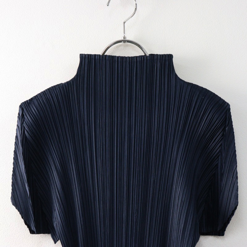 美品 プリーツプリーズ イッセイミヤケ PLEATS PLEASE ISSEY MIYAKE ボトルネック カットソー 3/ネイビー ブラウス【2400014441383】