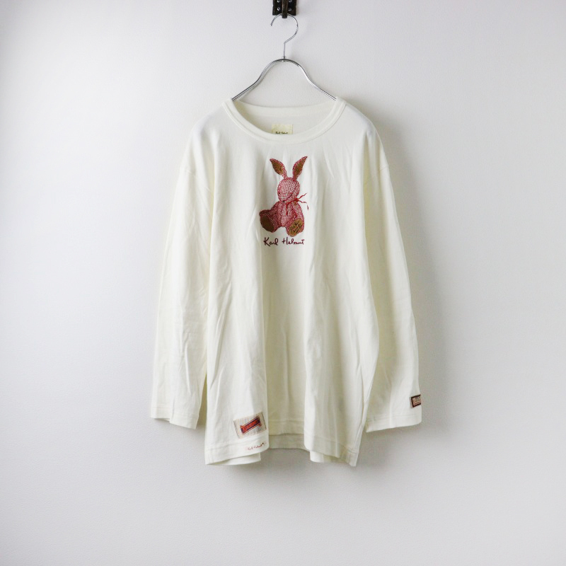 美品 2022 メンズ カールヘルム Karl Helmut ギンガムうさぎ刺繍カットソー M/キナリ ウサギ 長袖 プルオーバー Tシャツ【2400014459791】