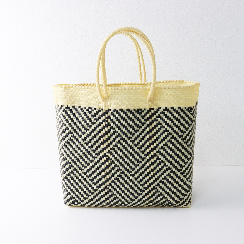 未使用 保管品 レトラ Letra バスケットチェック メルカドバッグ TAPETE サイズM/ベージュXブラック TOTE BAG【2400014469325】