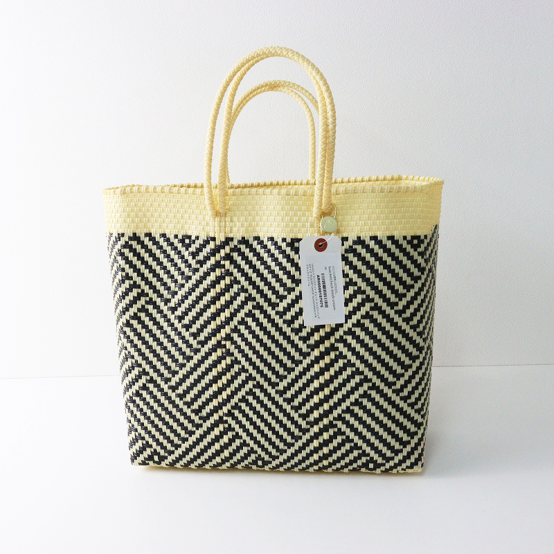 未使用 保管品 レトラ Letra バスケットチェック メルカドバッグ TAPETE サイズM/ベージュXブラック TOTE BAG【2400014469325】