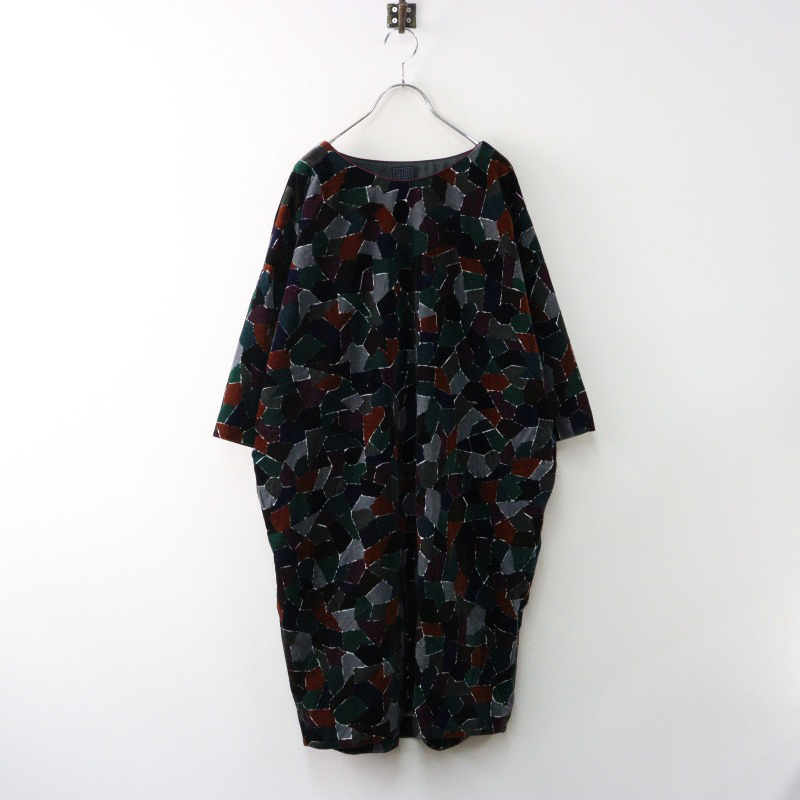 ミナペルホネン mina perhonen piazza 総柄プリント ベルベットロングワンピース 38 グレー系/ドレス 別珍【2400014473025】