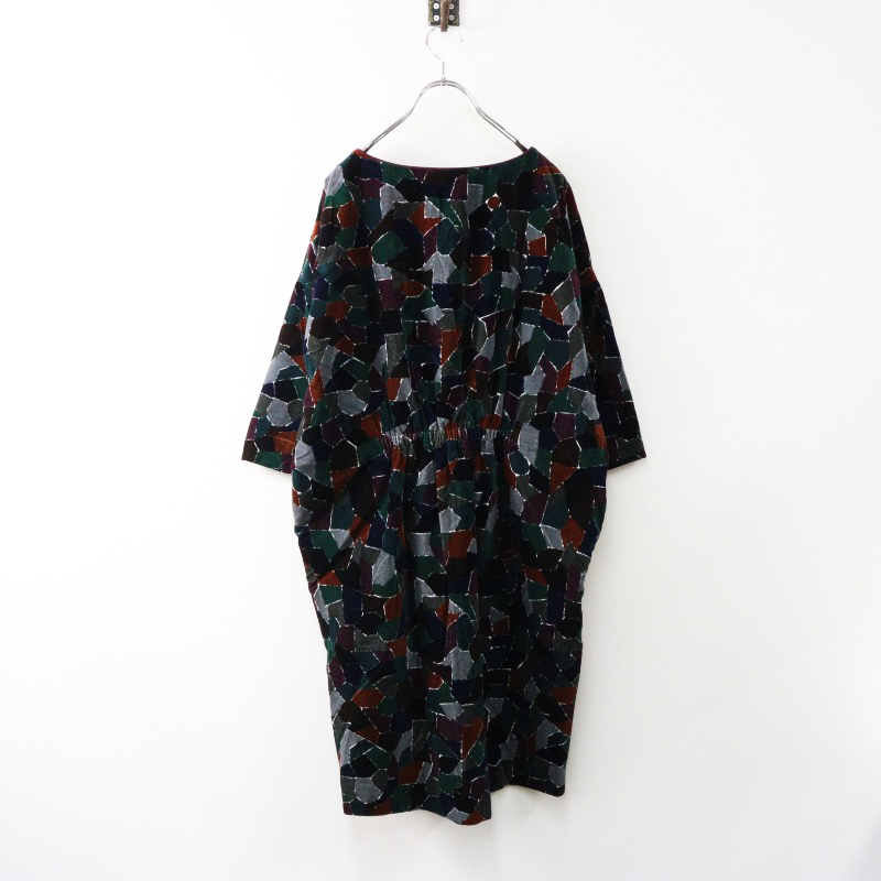 ミナペルホネン mina perhonen piazza 総柄プリント ベルベットロングワンピース 38 グレー系/ドレス 別珍【2400014473025】