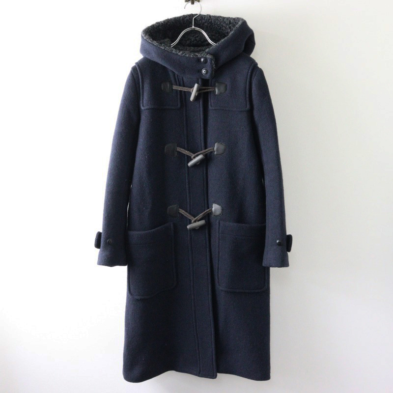 ミナペルホネン mina perhonen nordic moss ヤクウール ボア使いフードダッフルコート 38 ネイビー/上著 秋冬【2400014473926】
