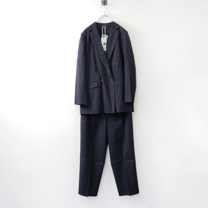 大きいサイズ 2023年 オンワード アイシービー icb セットアップ LooseWeave ダブルジャケット 4 パンツ 6/ネイビー【2400014092707】