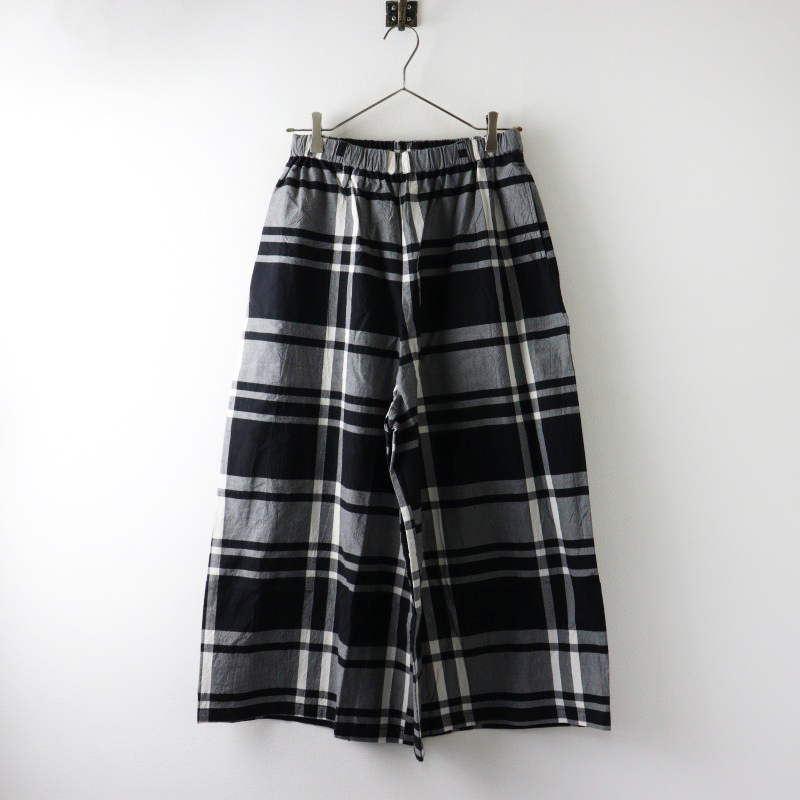 美品 クラウドナイン cloudnine チェックコットンワイドパンツ M?L/ブラック キュロット ゴム イージー【2400014485646】