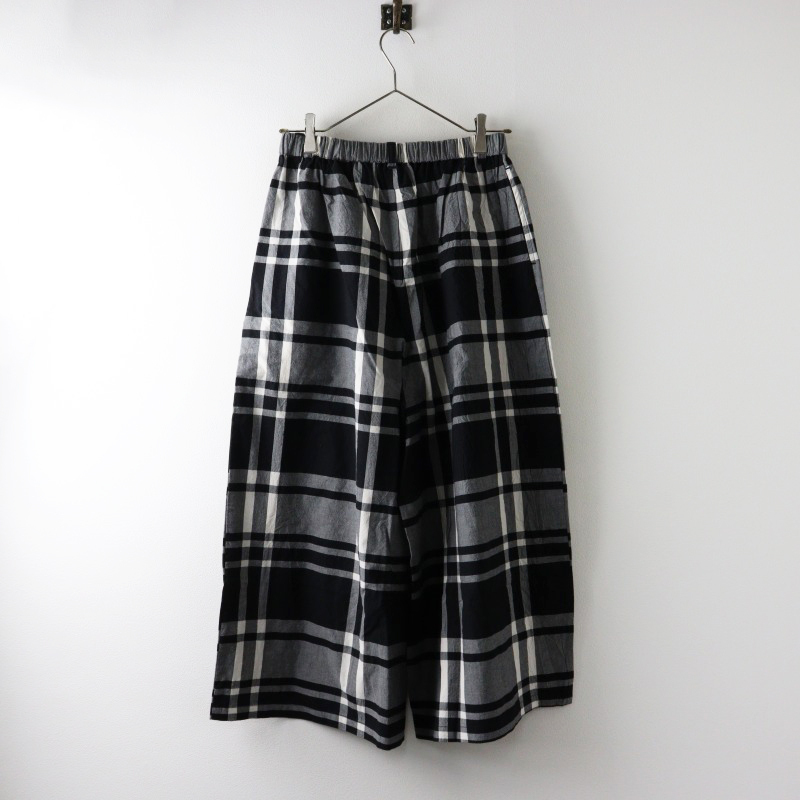 美品 クラウドナイン cloudnine チェックコットンワイドパンツ M?L/ブラック キュロット ゴム イージー【2400014485646】
