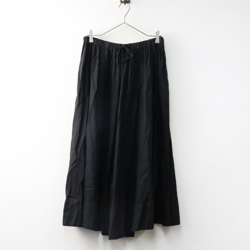 2019 ネストローブ nest Robe リネン ギャザーロングスカート F/ブラック ボトムス フレア イージー ウエストゴム【2400014495171】