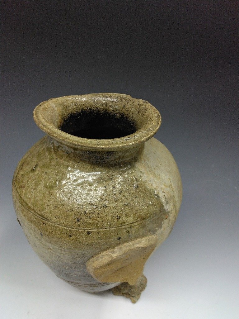 時(shí)代物/骨董名品◆◇?；?自然釉三筋壺(平安末~鎌倉書期/12世紀(jì)末頃) うぶだし売切り 骨董コレクターより委託品 木箱添◇◆dy15394-p