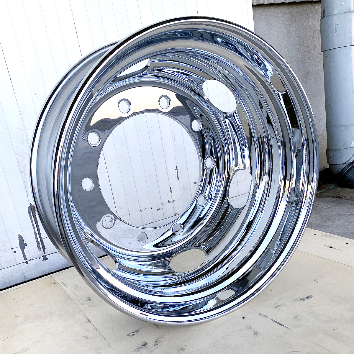 2枚 メッキホイール 22.5×8.25 10穴 従來ISO リア用 大型 トラック ダンプ トレーラー バス 新品 1年保証 DOT-X
