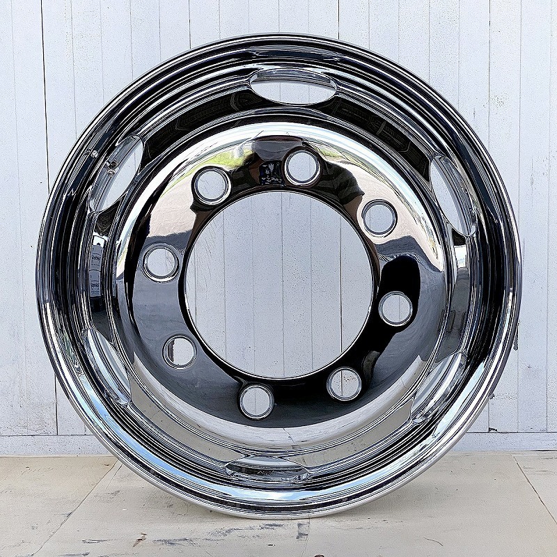 6枚 1臺分 キャップ付 メッキホイール 22.5×8.25 8穴 JIS 大型 トラック ダンプ トレーラー 新品 錆汁止め無料 1年保証 DOT-X