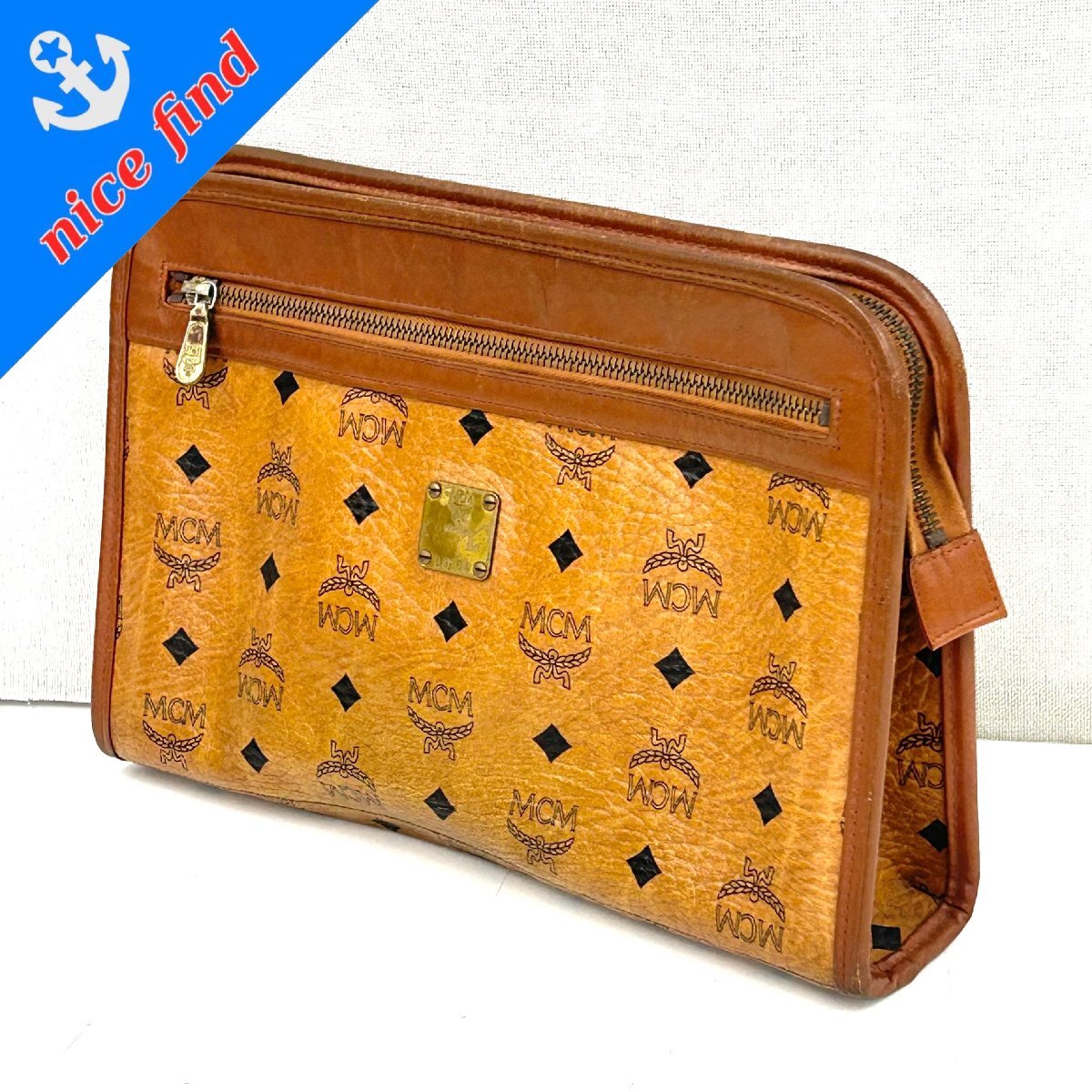 ◆エムシーエム MCM◆ヴィセトス クラッチバッグ セカンドバッグ ブラウン キャメル レザー レディース メンス ヴィンテージ