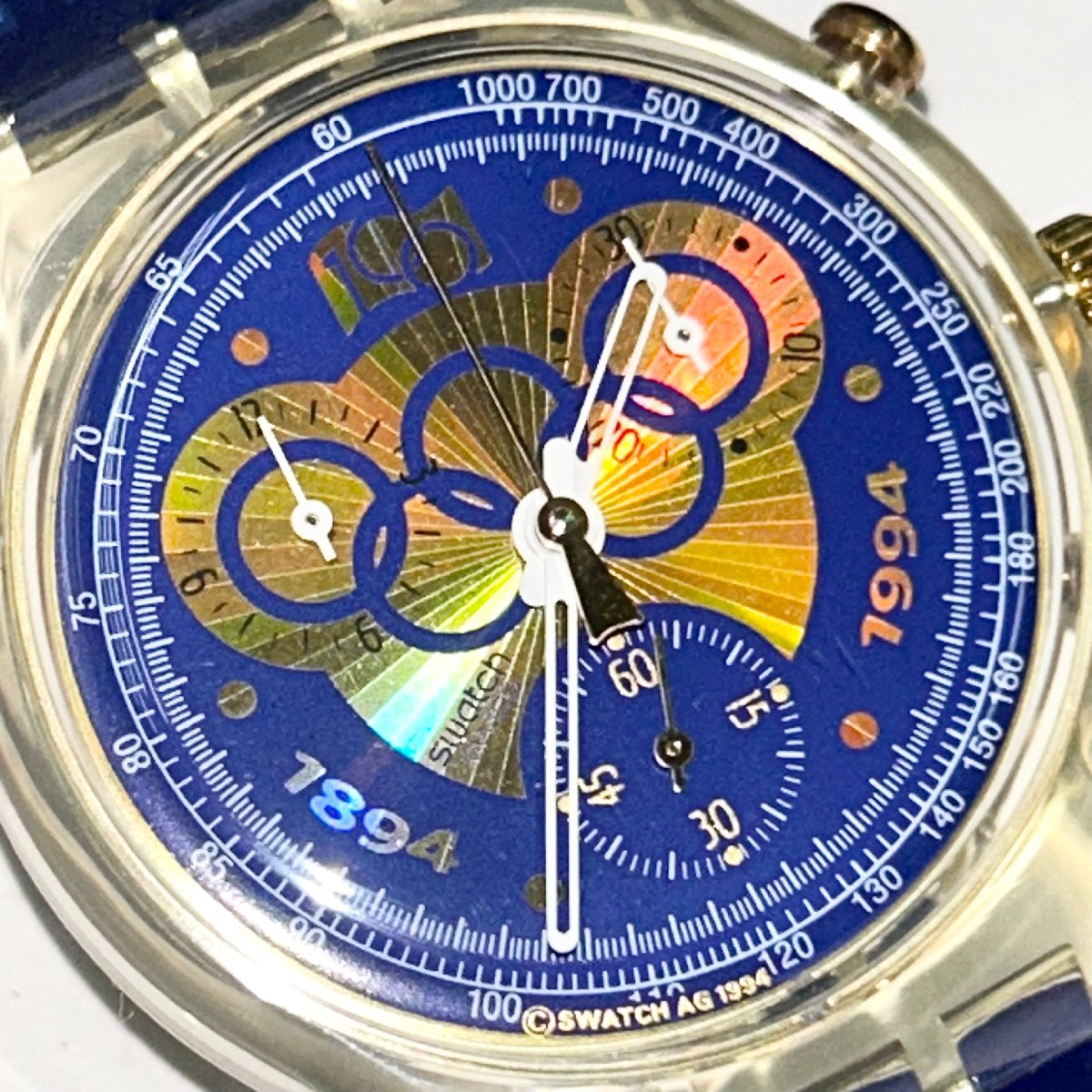 *swatch* Olympic 100 anniversary commemoration модель 1894-1994 кварц наручные часы мужской часы оттенок голубого циферблат кейс / вне с ящиком хронограф неподвижный товар 