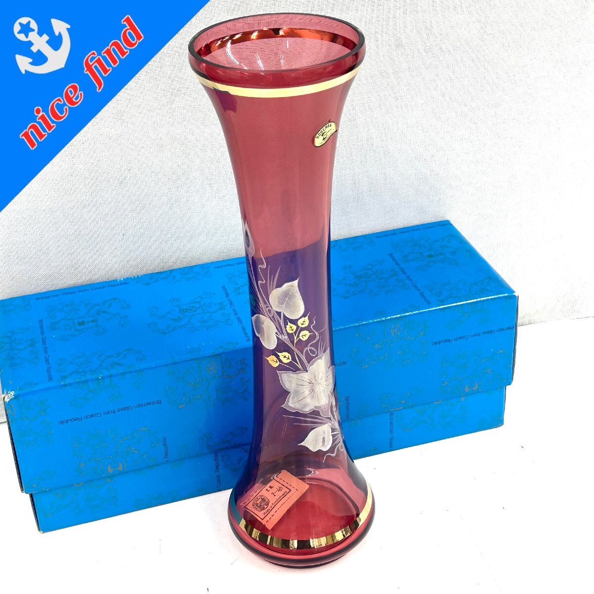 *bohemi Anne стекло Bohemian Glass* ваза цветок основа прозрачный красный цветочный принт crystal высота примерно 41 см с ящиком интерьер 