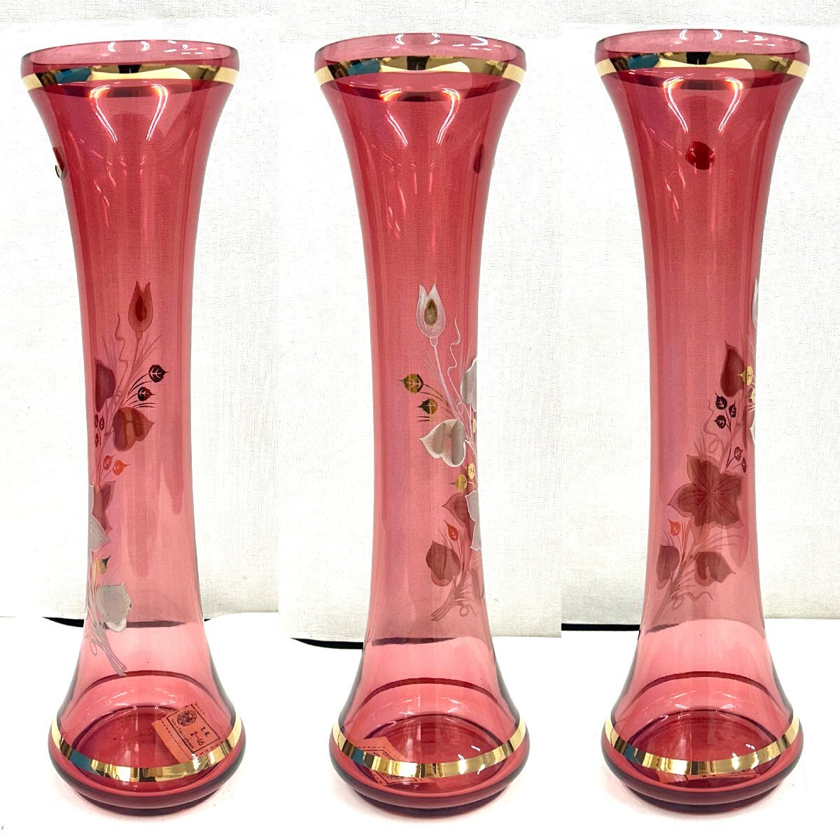 *bohemi Anne стекло Bohemian Glass* ваза цветок основа прозрачный красный цветочный принт crystal высота примерно 41 см с ящиком интерьер 