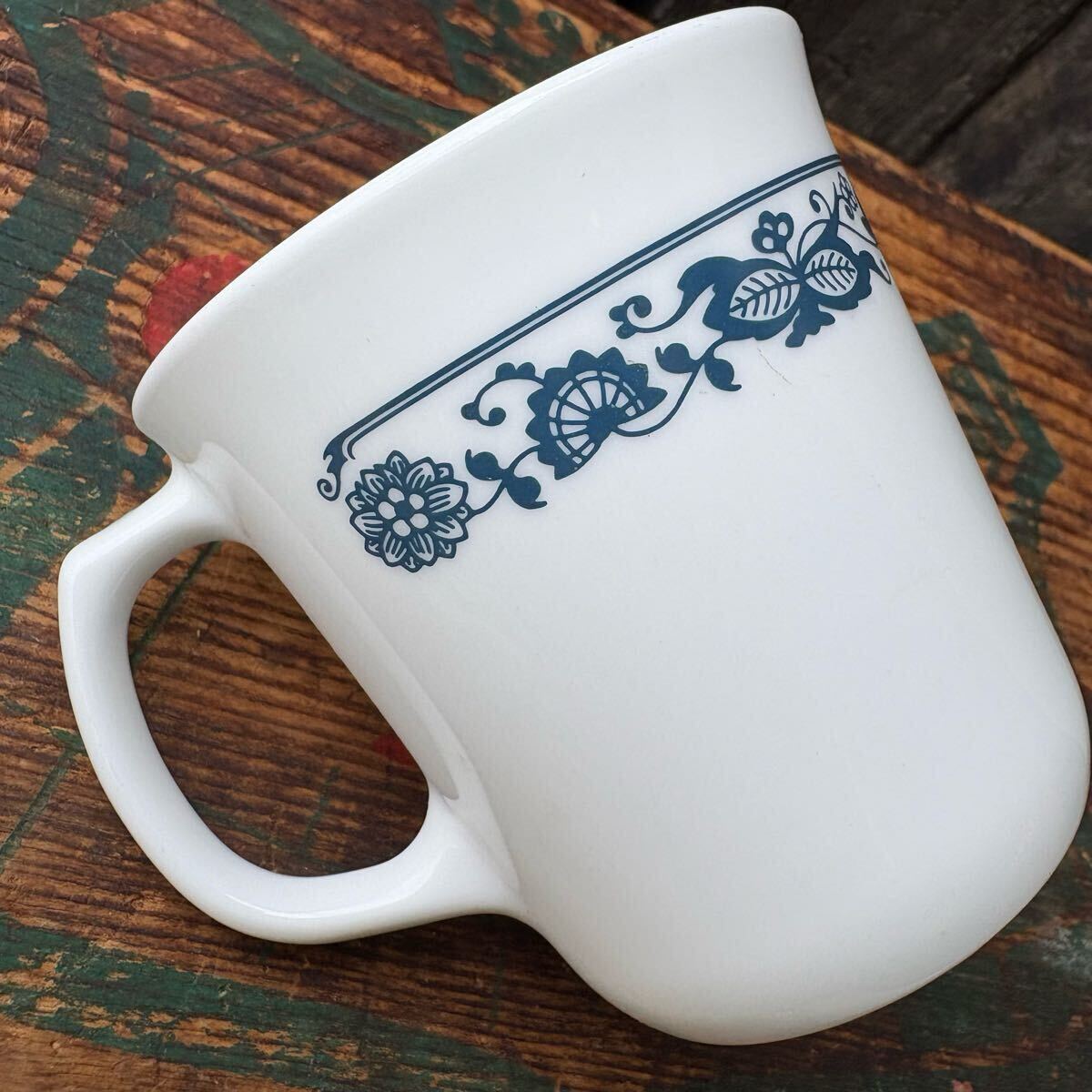 [1960s-1970s USA vintage]CORNING mugcup OLD TOWN BLUEko- человек g кружка Old Town голубой Vintage керамика 