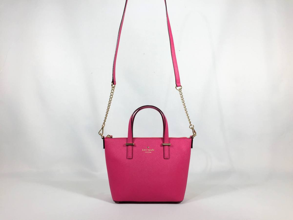  Kate Spade ручная сумочка 2way сумка на плечо кожа розовый Mini большая сумка [ превосходный товар использование незначительный ] возвращенный товар гарантия 