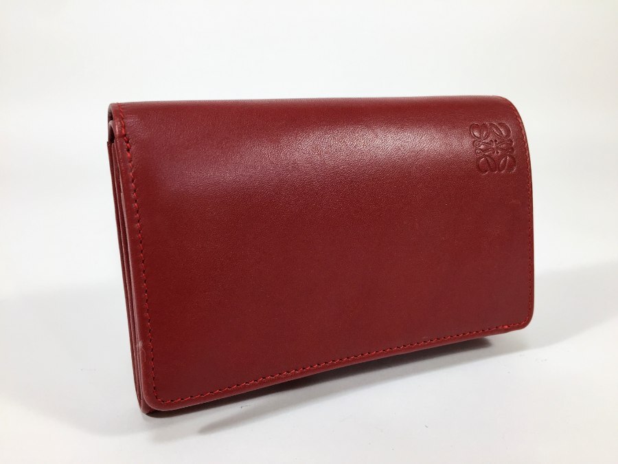 ロエベ 財布 二つ折り レザー ボルドー 【極美品 使用わずか】 返品保証