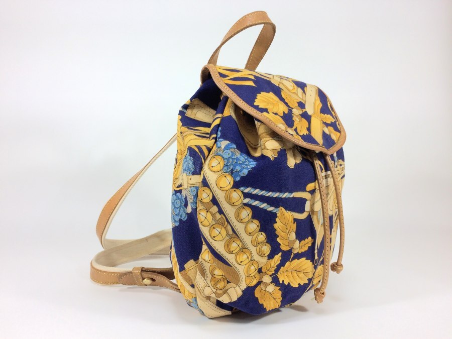 ロエベ リュックサック ボタニカル キャンバス×レザー ネイビー×プリント柄 【人気 美品】 返品保証