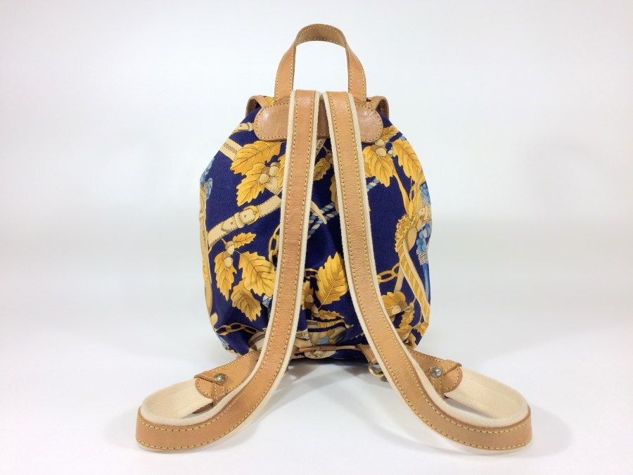 ロエベ リュックサック ボタニカル キャンバス×レザー ネイビー×プリント柄 【人気 美品】 返品保証