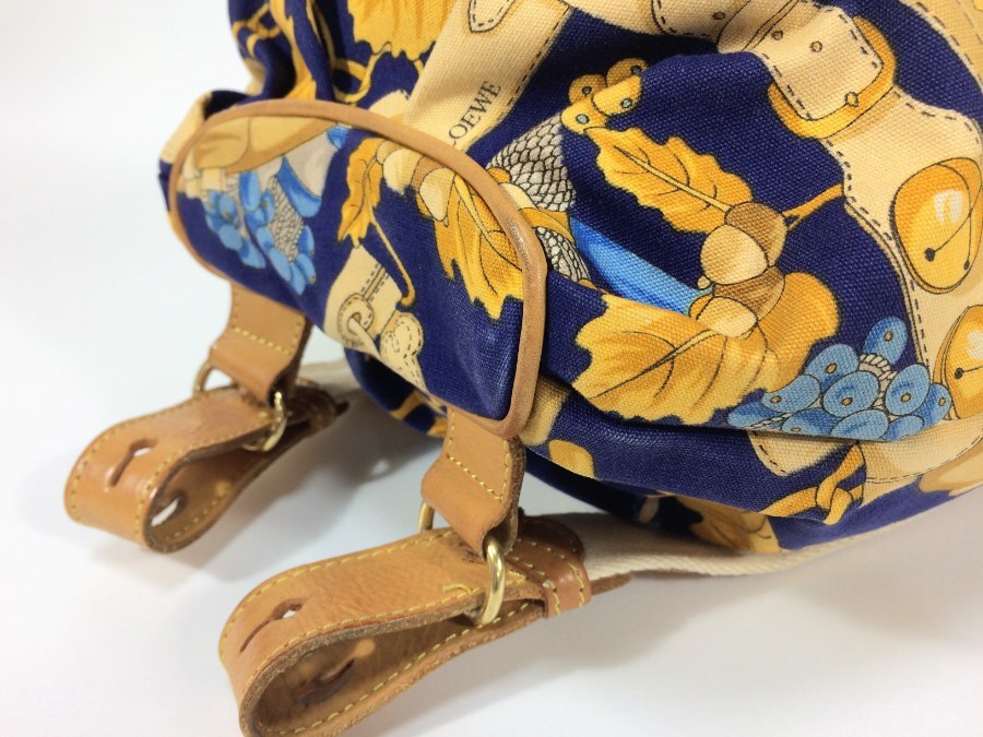 ロエベ リュックサック ボタニカル キャンバス×レザー ネイビー×プリント柄 【人気 美品】 返品保証