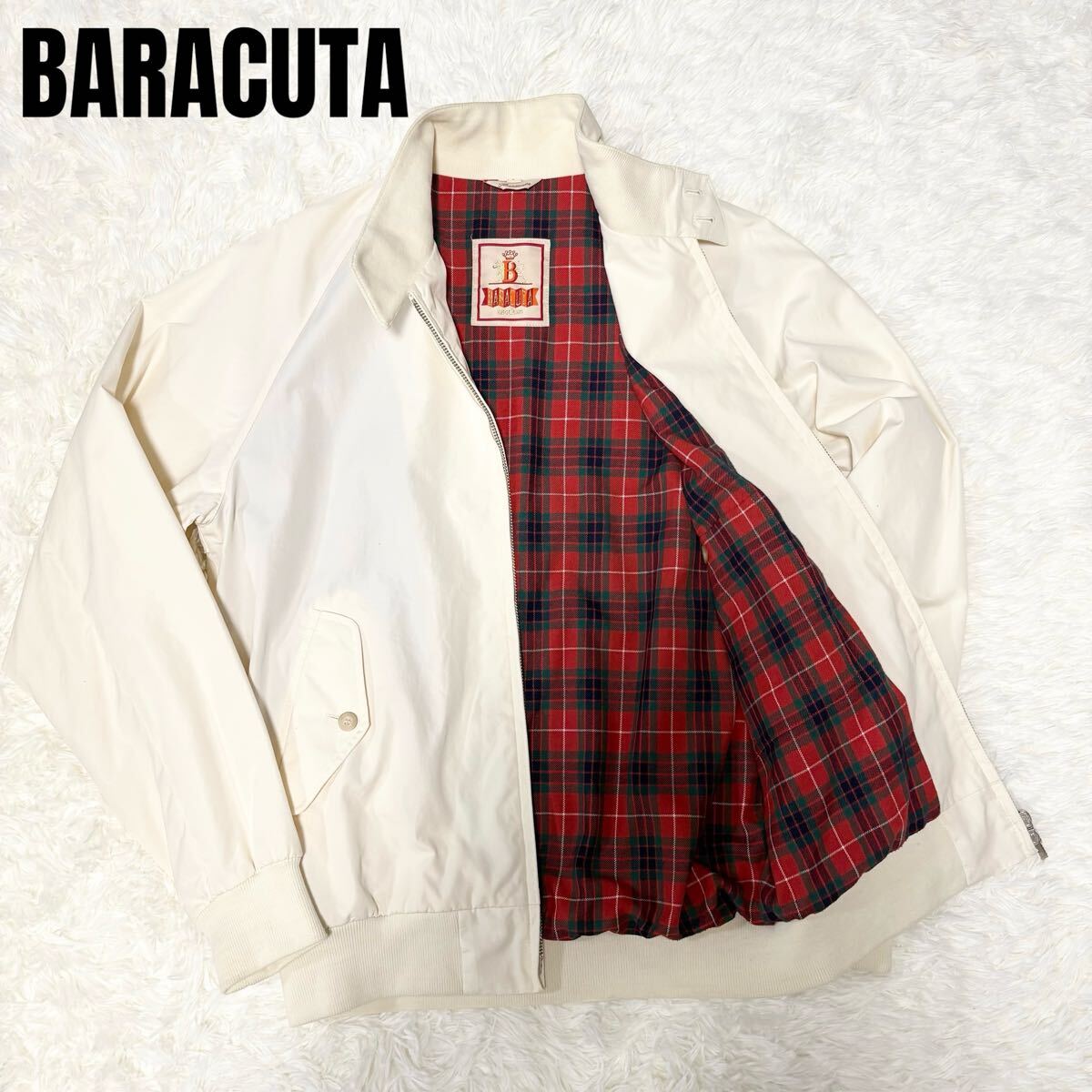 【1円?】BARACUTA バラクータ G9 ハリントンジャケット スイングトップ スウィングトップ L 赤 タータンチェック アイボリー系 ビンテージ