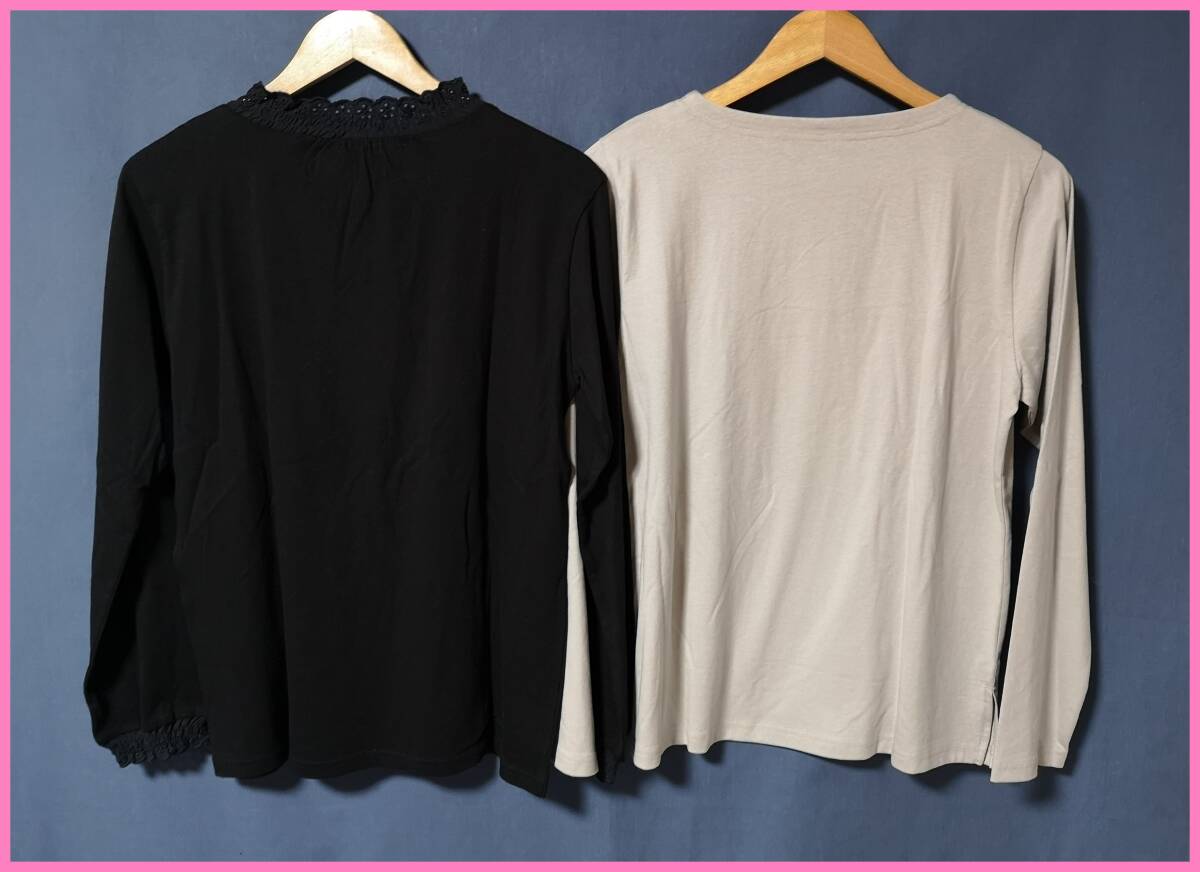 ＴＳＥＴ‐６５２☆春秋☆新品☆送料込み☆即決☆ナチュラル系☆綿☆２枚セット☆Ｍ～Ｌサイズ☆Tシャツ☆黒とベージュ系☆