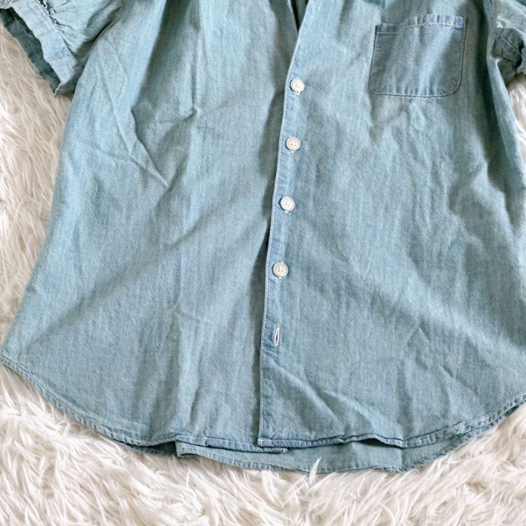 ポロラルフローレン パフスリーブ デニムシャツ インディゴ染め RL刺繍入り M POLO RALPH LAUREN ポロラルフローレン パフスリーブ デニム