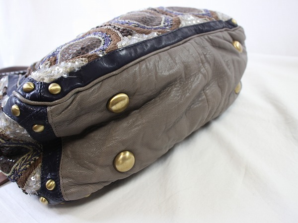 1円　美品　ジャマンピエッシュ　Jamin Puech　★　トートバッグ　ショルダーバッグ　★　グレージュ　柔らかレザー　ビーズ　刺繍　TU119