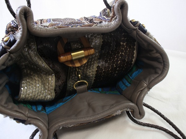 1円　美品　ジャマンピエッシュ　Jamin Puech　★　トートバッグ　ショルダーバッグ　★　グレージュ　柔らかレザー　ビーズ　刺繍　TU119