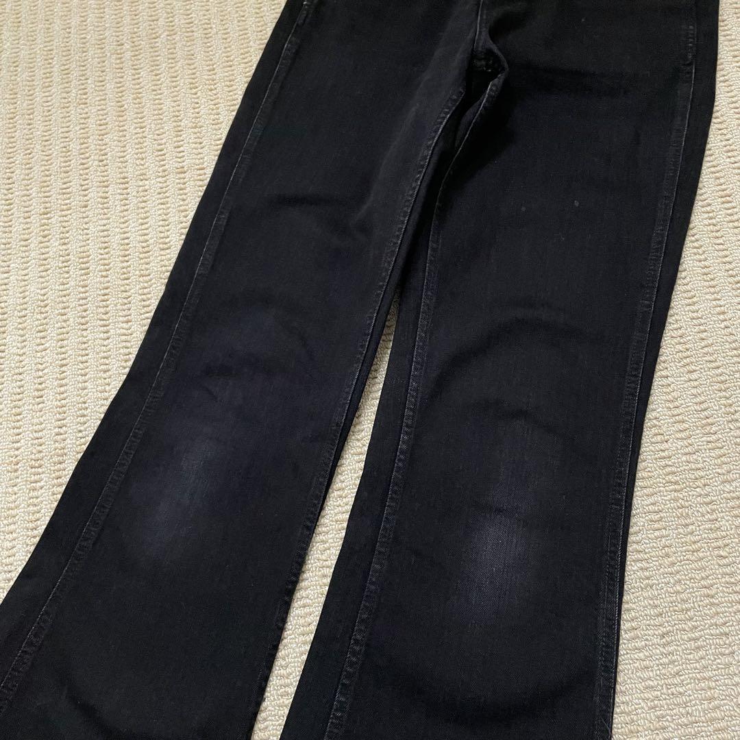 サイズL ヘルシーデニム 黒 ストレッチ ブーツカット フリンジ カットオフ_画像3