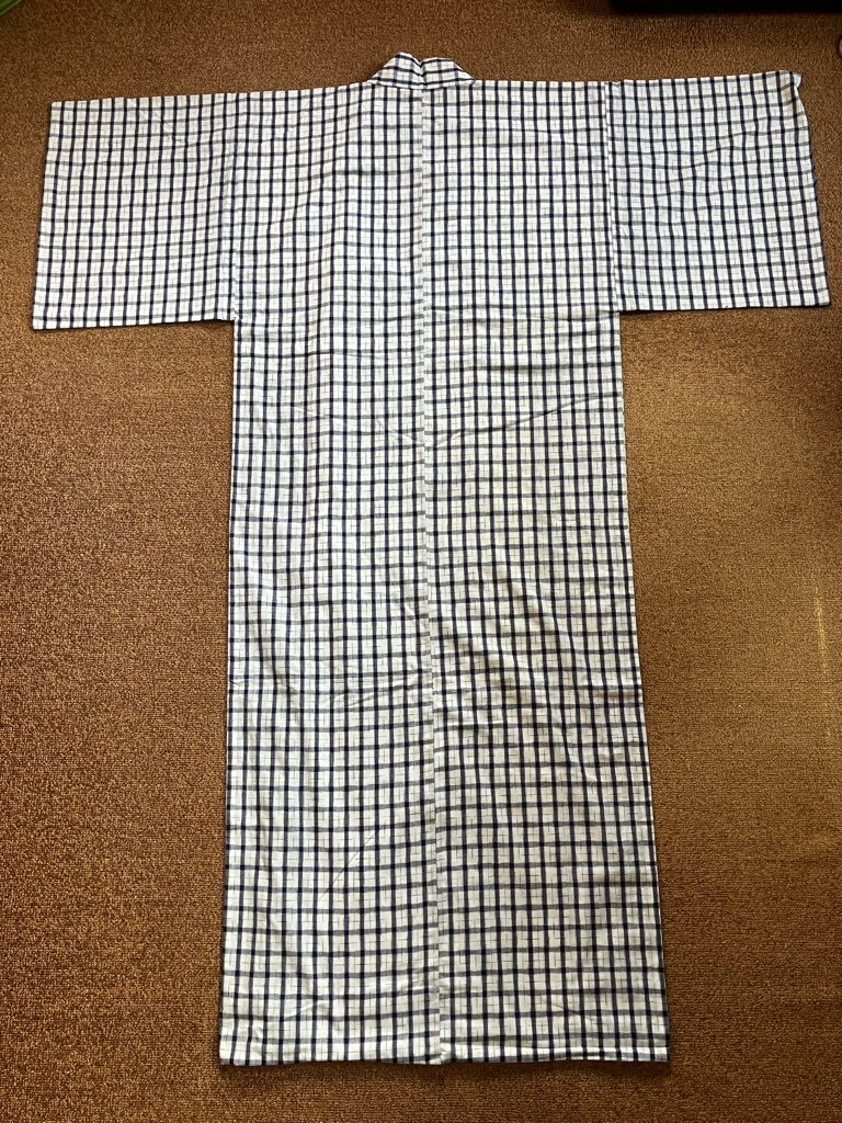 丹前下　青系縞　ハンドメイド　身丈：約152cm　毛布 寢巻き
