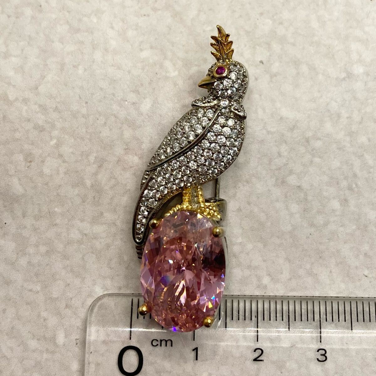 ピンクトパーズとホワイトトパーズのゴージャスデザイン鳥(niǎo)ブローチ★レディースシルバーアクセサリーカラーストーンキュービックジルコニア
