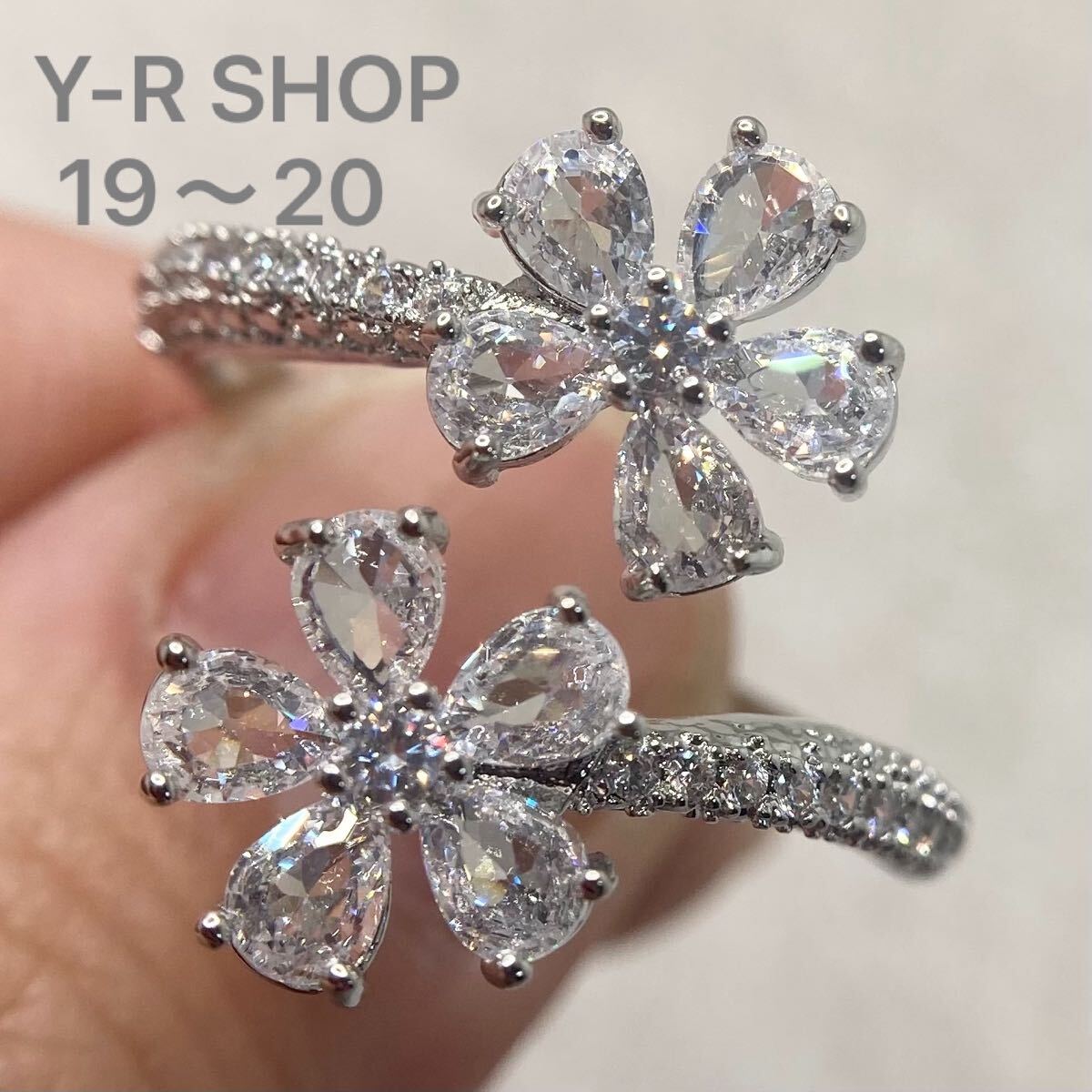 19号20号★ホワイトトパーズのお花デザインリング★レディース指輪シルバーアクセサリーキュービックジルコニア新品宝石Y-RSHOP卸売ring_画像1