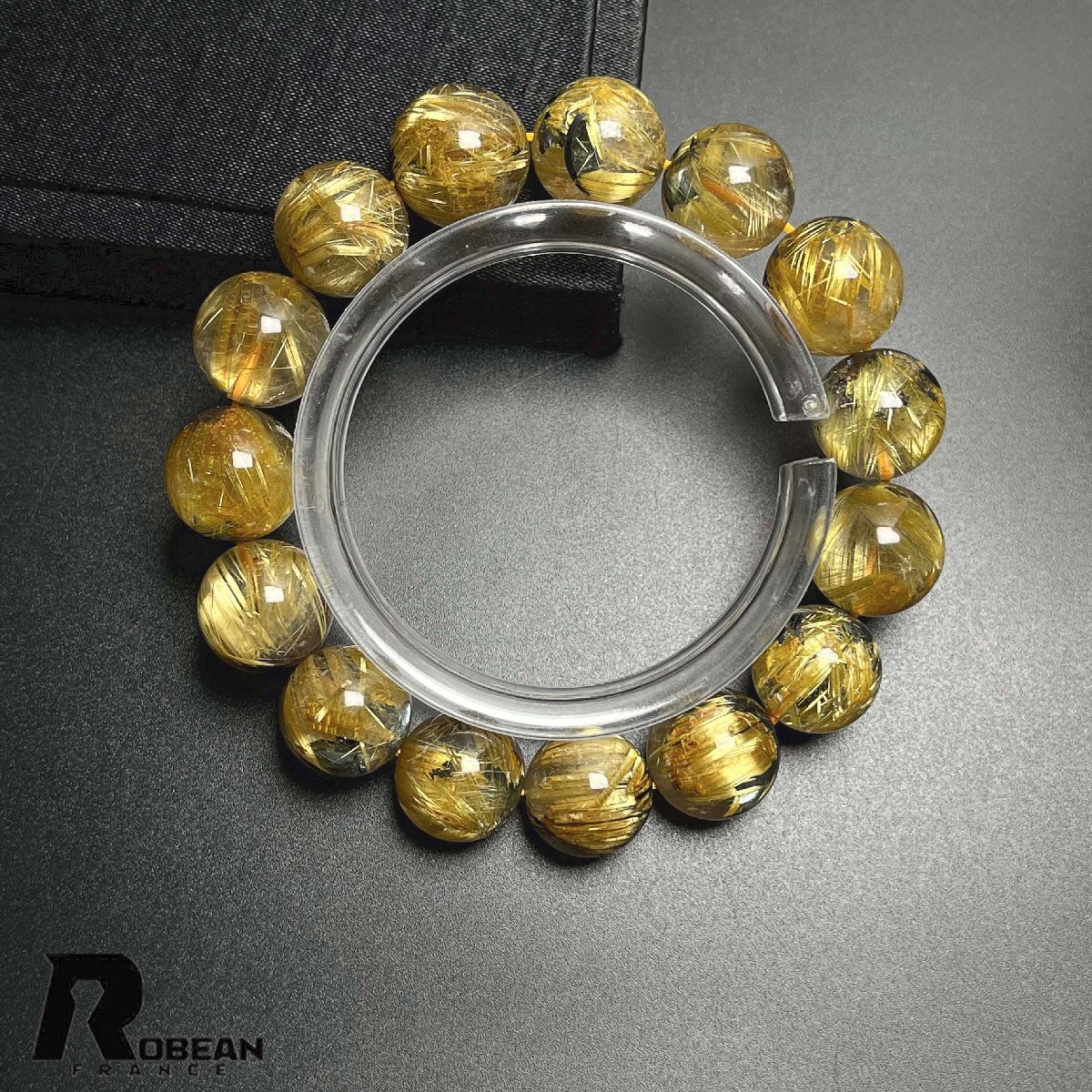上級EU制 定価131萬円★ROBEAN?太陽花タイチンルチル★黃金針?biāo)?金運(yùn) 開運(yùn) ゴールド ブレスレット パワーストーン 13.8-14.8mm K0520706