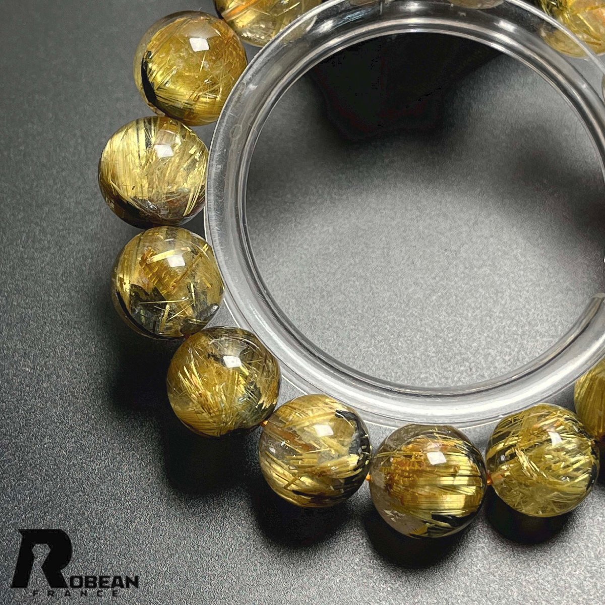 上級EU制 定価131萬円★ROBEAN?太陽花タイチンルチル★黃金針?biāo)?金運(yùn) 開運(yùn) ゴールド ブレスレット パワーストーン 13.8-14.8mm K0520706