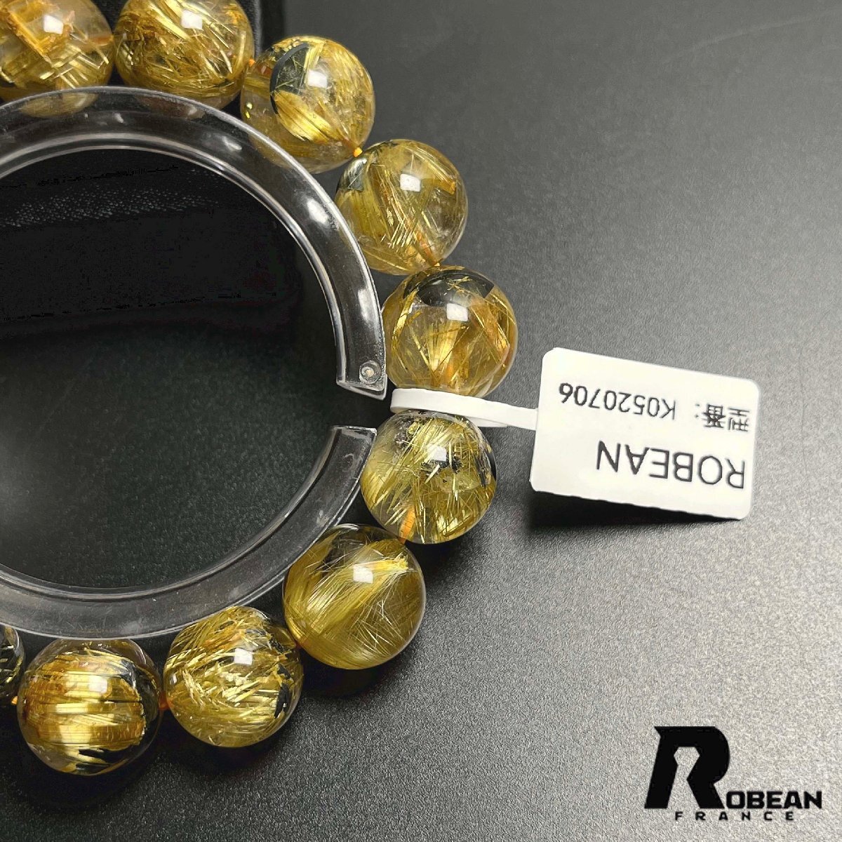 上級EU制 定価131萬円★ROBEAN?太陽花タイチンルチル★黃金針?biāo)?金運(yùn) 開運(yùn) ゴールド ブレスレット パワーストーン 13.8-14.8mm K0520706
