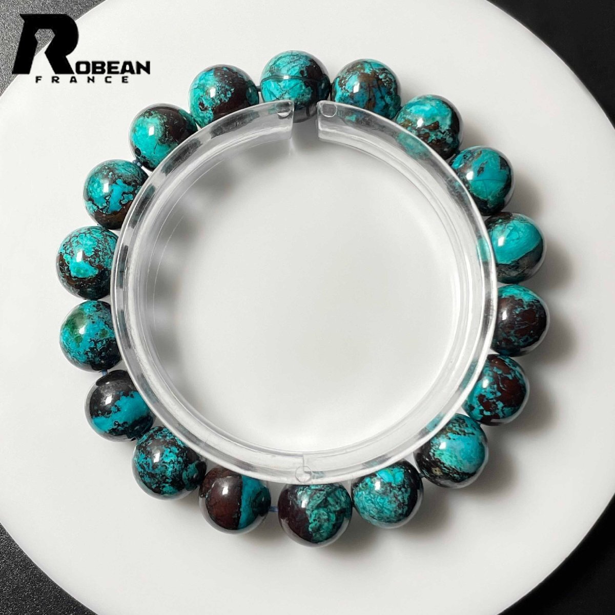 高級 EU制 定価7萬円★ROBEAN?ブルークリソコラ★パワーストーン ブレスレット 珪孔雀石 鳳凰石 綺麗 お守り 11.3-11.8mm L0305159