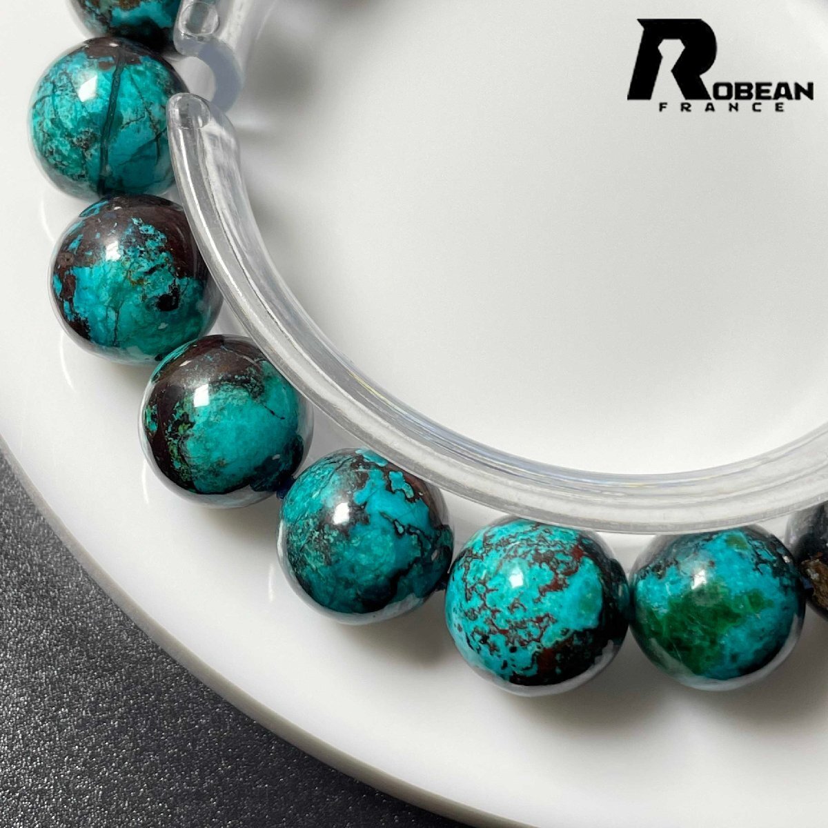 高級 EU制 定価7萬円★ROBEAN?ブルークリソコラ★パワーストーン ブレスレット 珪孔雀石 鳳凰石 綺麗 お守り 11.3-11.8mm L0305159