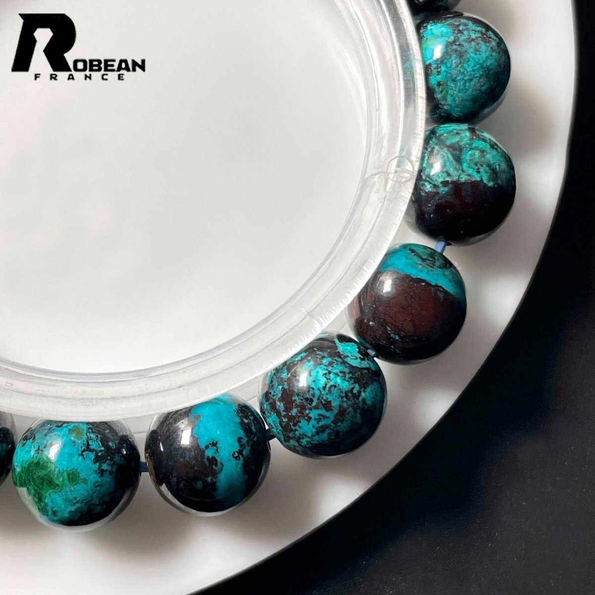 高級 EU制 定価7萬円★ROBEAN?ブルークリソコラ★パワーストーン ブレスレット 珪孔雀石 鳳凰石 綺麗 お守り 11.3-11.8mm L0305159