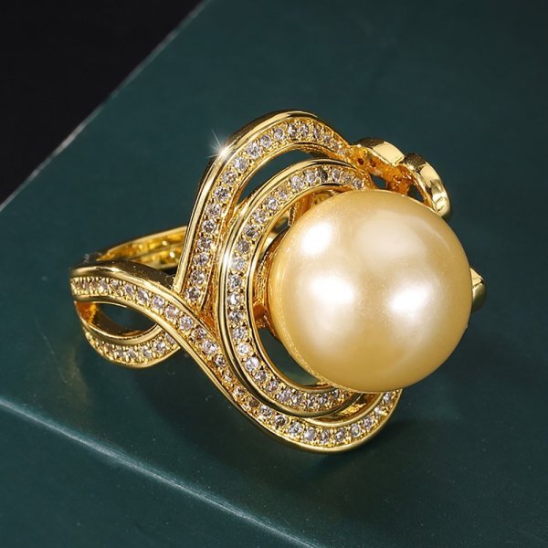 女性のための豪華なパールリング、14mm、寶石色Gold、殘り時間４日までに最初に入札すると開始価格で購入可能、KM寶石 Kn