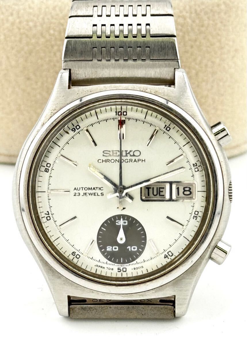 【セイコー　１円～】　「SEIKO」 7018-8000 クロノグラフ　デイデイト　23石　腕時(shí)計(jì)　メンズ　AT 稼働　E222K60