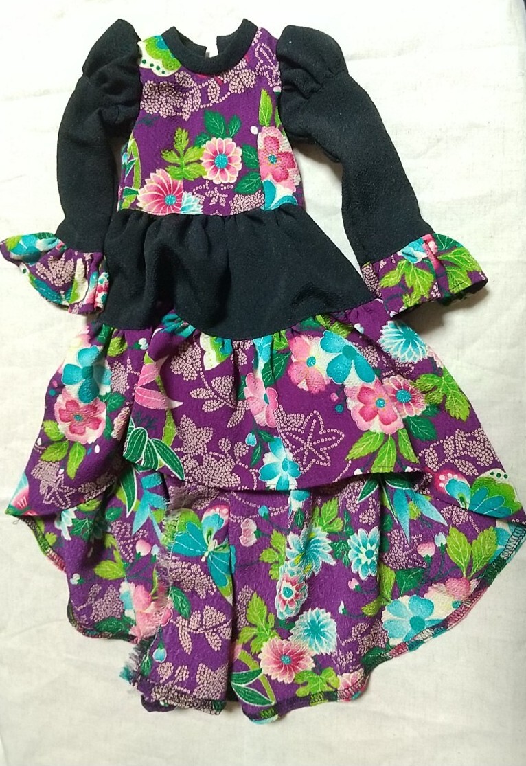 SD*60㎝ドールサイズ*和柄ちりめんドレスセット*黒紫*ワンピース*アウトフィット*OF