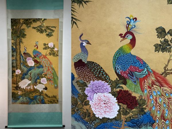 中国書画 『清代画家沈銓・動物図』肉筆絹本・掛け軸・書画立軸