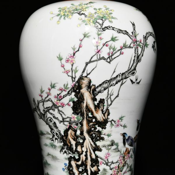 蔵出【清時代 陶瓷器 粉彩描金花鳥紋 梅瓶 雍正年製款】