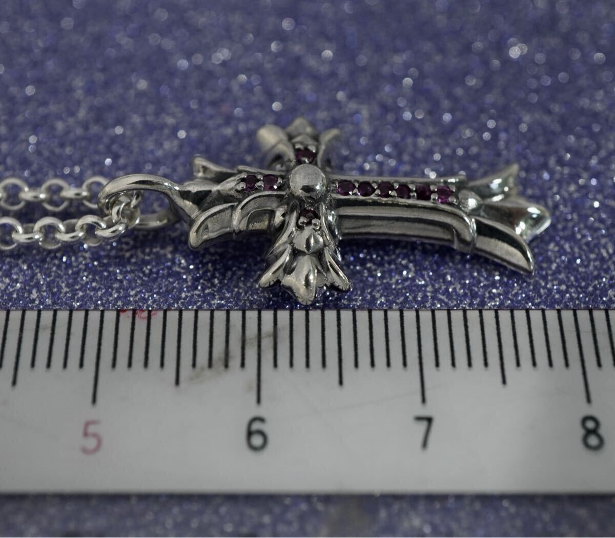 クロムハーツ★ダブルクロスチャーム/ルビーパヴェ/ロールチェーン/新品加工/インボイス/1円から！CHROME HEARTS