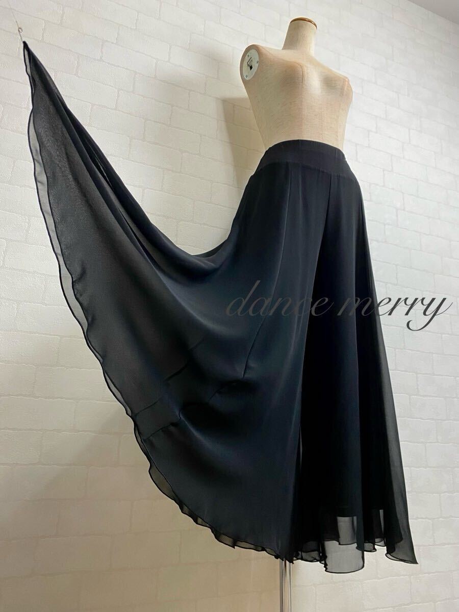 新品 社交ダンス ワイドパンツ 黒 レッスン シフォン ズボン 6297 新品