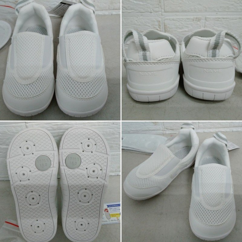 送料安 未使用品 IFME キッズ シューズ SC-0002 18.0㎝ 息する ソール 上履き スリッポンタイプ ホワイト 白_画像3